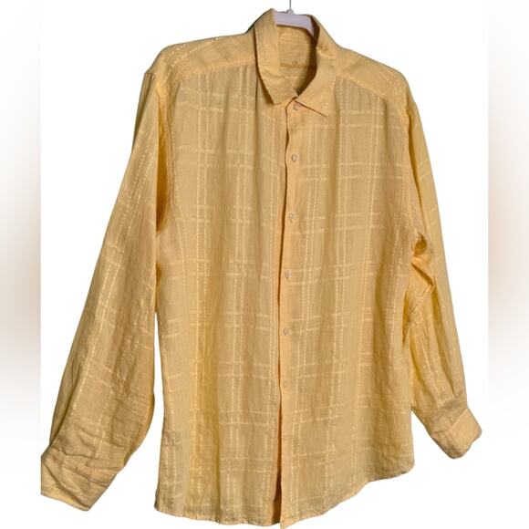 Tommy Bahama Yellow Men’s Linen Long Sleeve Button Down Shirt Size Large - Picture 2 of 8